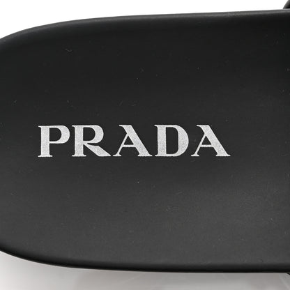 Prada Nappa Soft Padded Metal Triangle Logo Mens Slide Sandals 10 Black 7 of 9