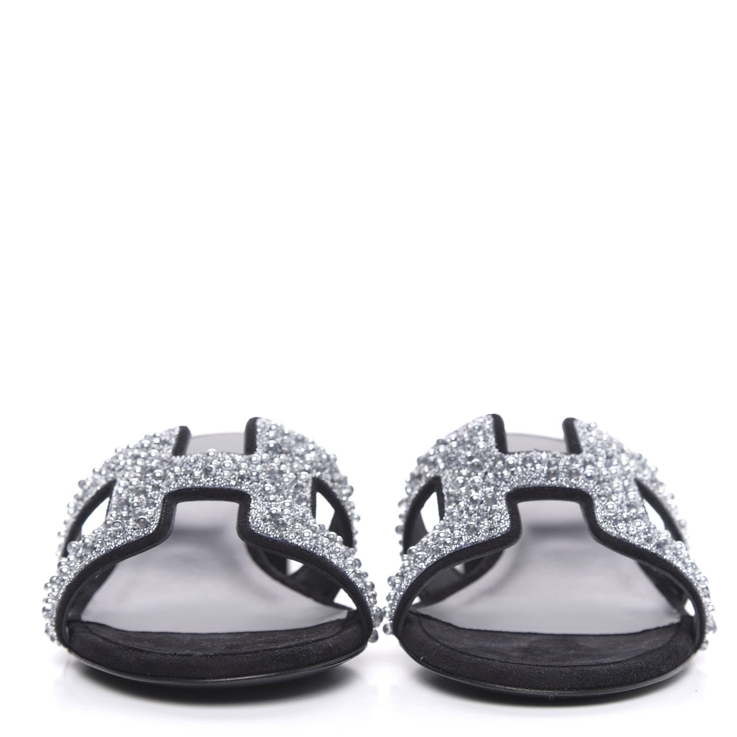 Hermes Suede Goatskin Crystal Oasis Sandals 38 Gris Argente Black 2 of 9