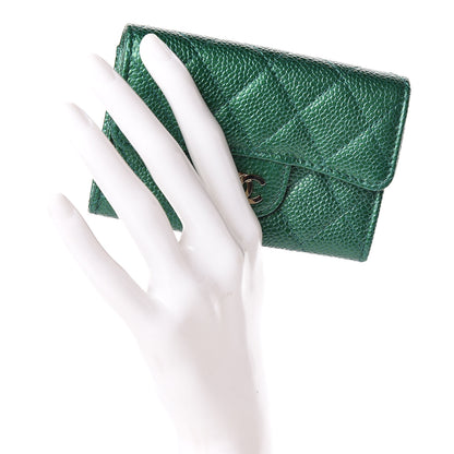 Chanel Metallic Caviar Quilted Flap Card Holder Green 2 of 9