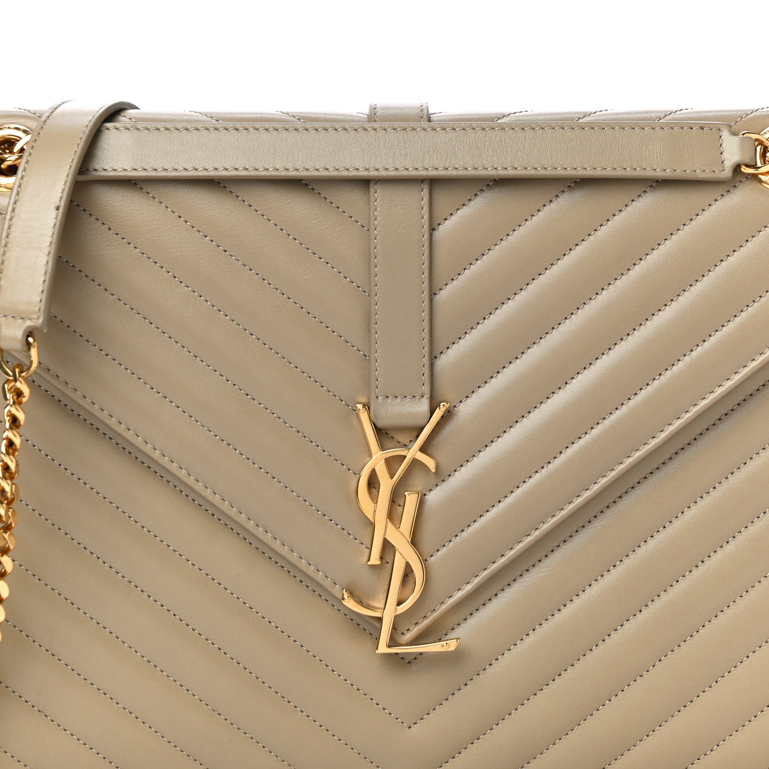 Saint Laurent Lambskin Matelasse Chevron Large Monogram Satchel Beige 6 of 15