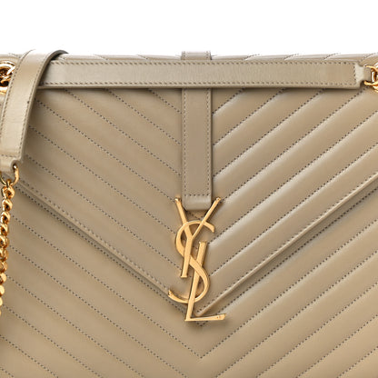 Saint Laurent Lambskin Matelasse Chevron Large Monogram Satchel Beige 6 of 15