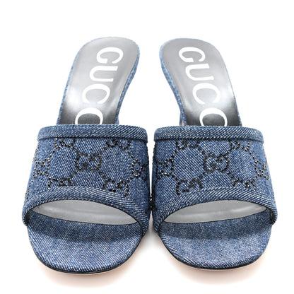 Gucci Denim Crystal GG Monogram Mules 37 Blue 3 of 11