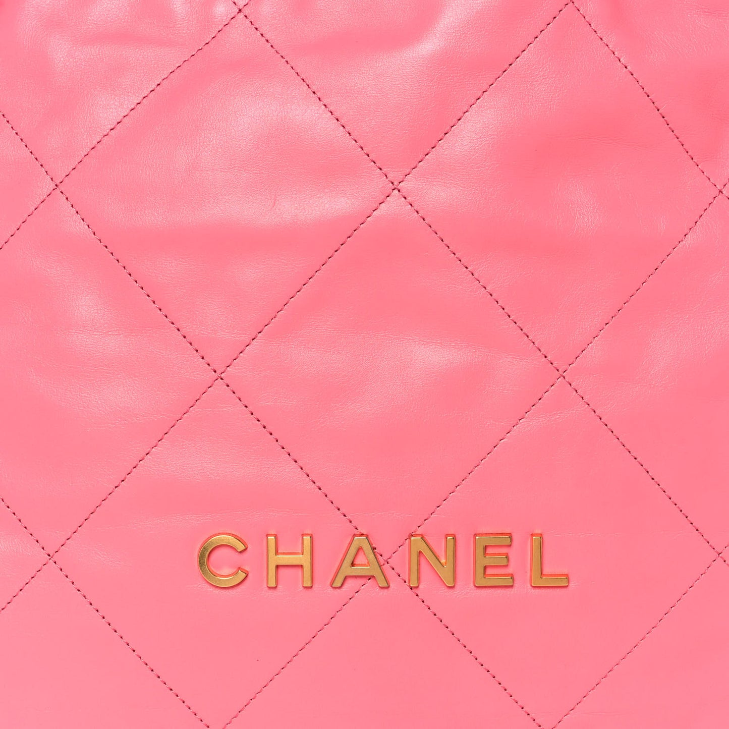 Shiny Calfskin Quilted Chanel 22 Drawstring Bag Coral Pink