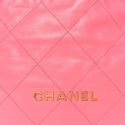 Chanel Shiny Calfskin Quilted Chanel 22 Drawstring Bag Coral Pink 9 of 13