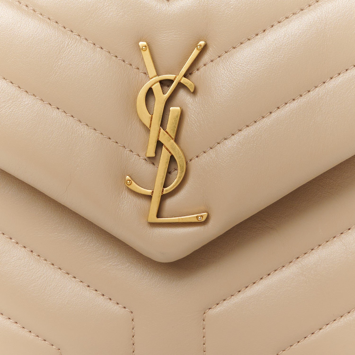 Saint Laurent Calfskin Y Quilted Monogram Small Loulou Chain Satchel Dark Beige 9 of 13