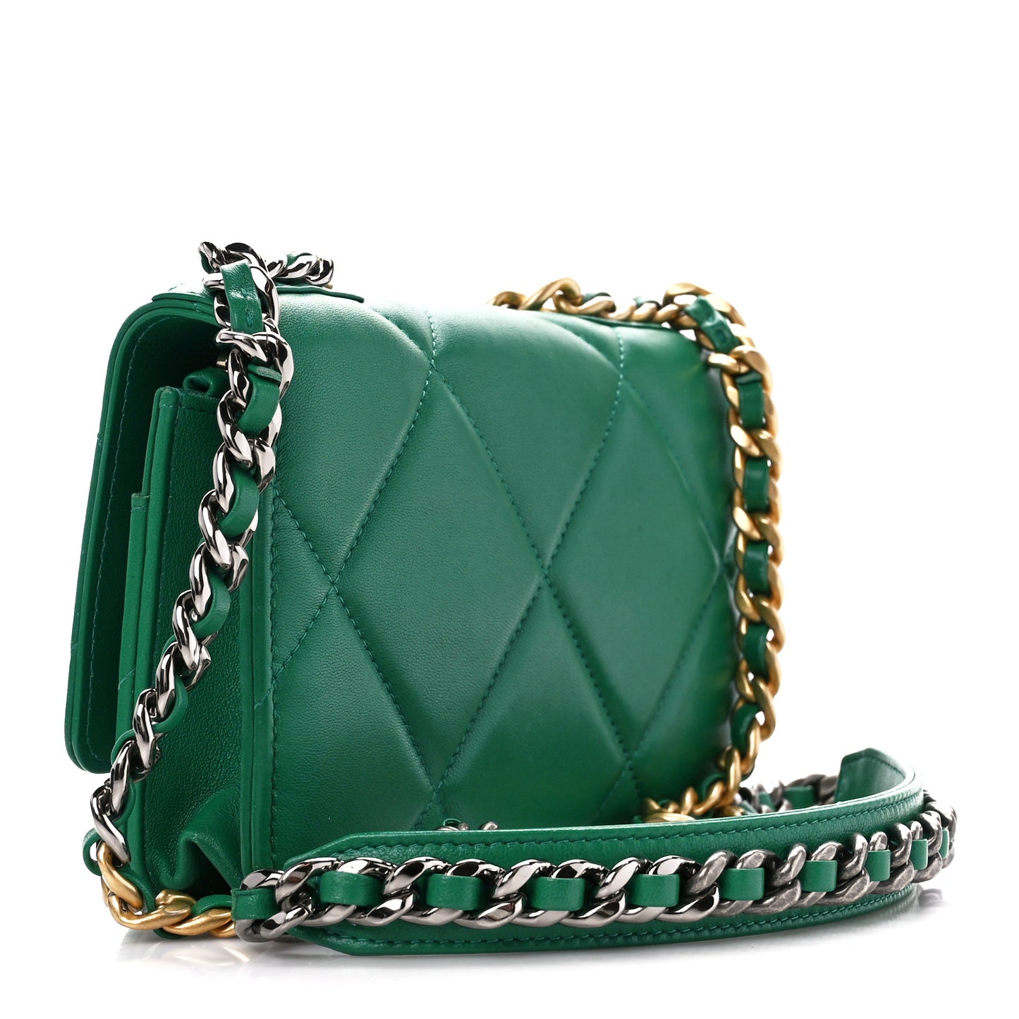 Lambskin Quilted Chanel 19 Wallet On Chain WOC Green