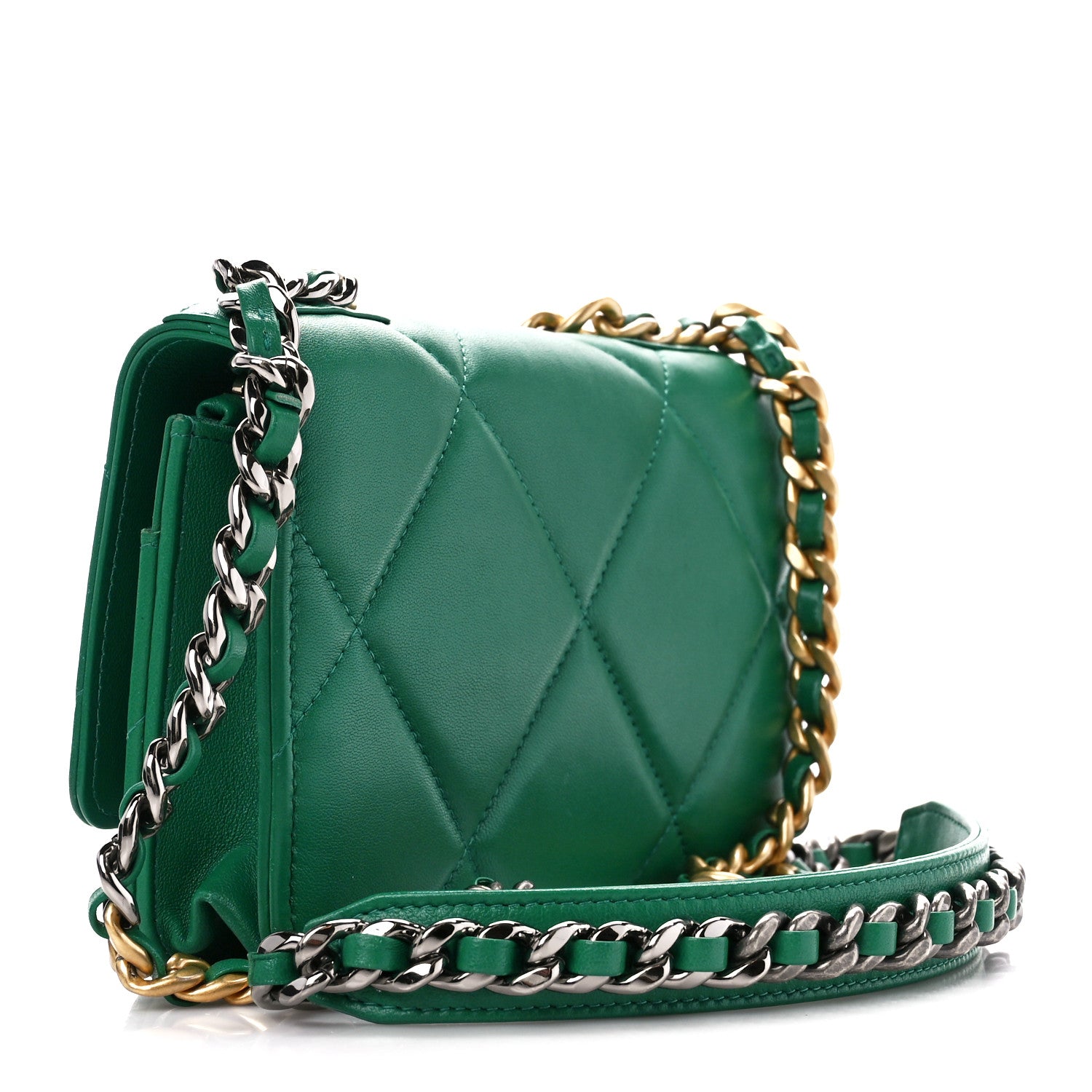 Chanel Lambskin Quilted Chanel 19 Wallet On Chain WOC Green 3 of 12
