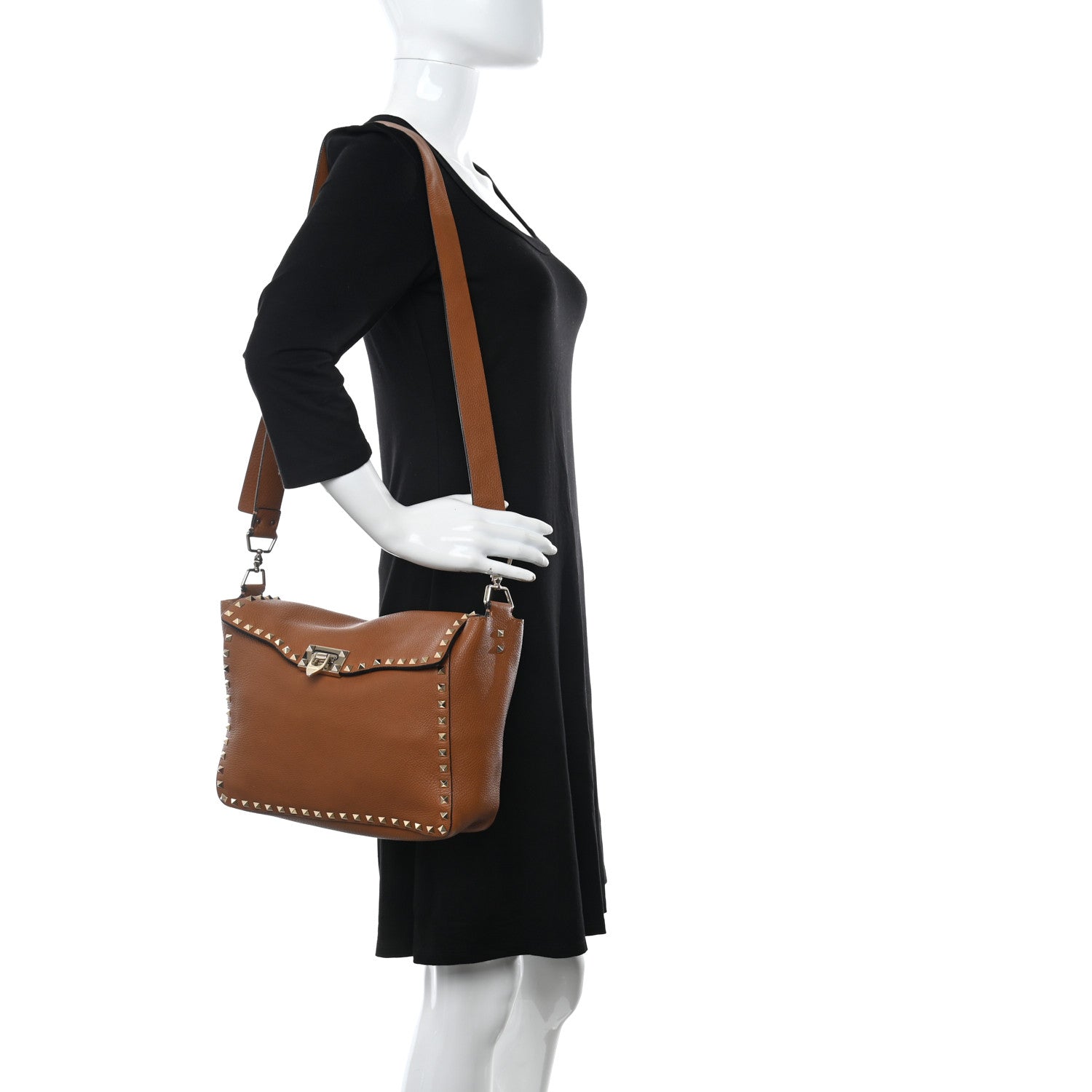 Valentino Garavani Pebbled Calfskin Rockstud Flip Lock Flap Messenger Satchel Light Cuir 2 of 10
