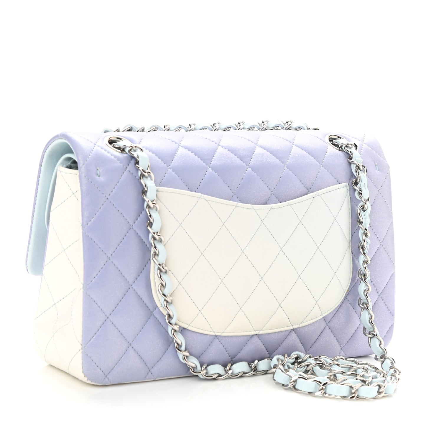 Perforated Lambskin Quilted Medium Double Flap Light Blue Light Purple White
