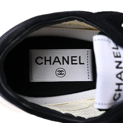 Chanel Fabric Suede Kidskin CC Sneakers 37.5 Dark Navy White 7 of 10
