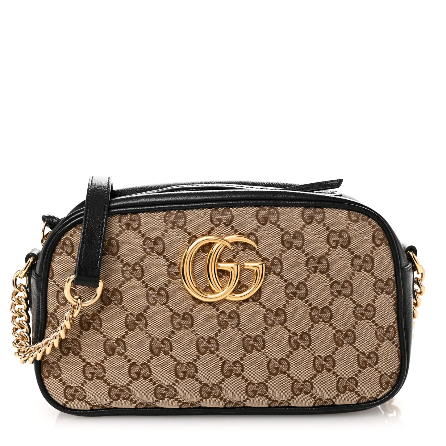 Monogram Matelasse Diagonal Small GG Marmont Chain Shoulder Bag Beige Black