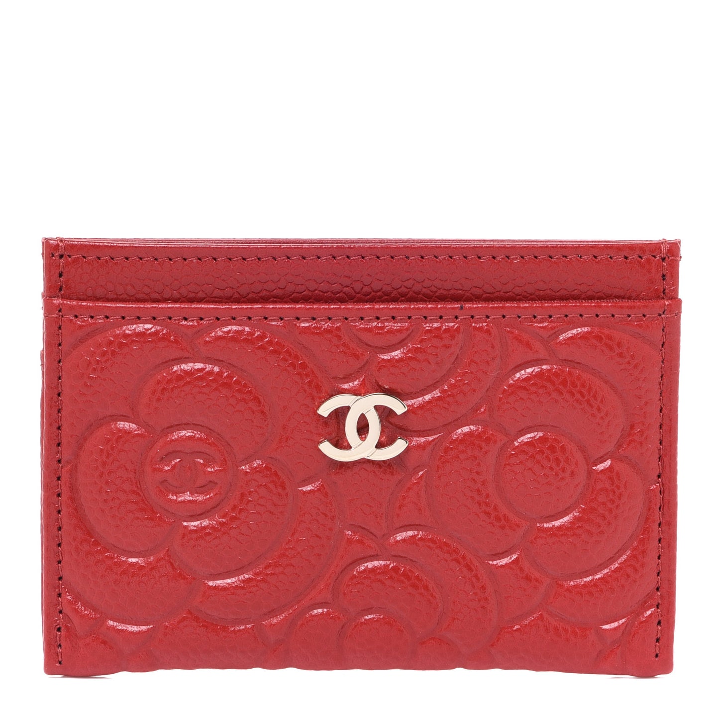 Caviar Camellia Embossed Card Holder Red