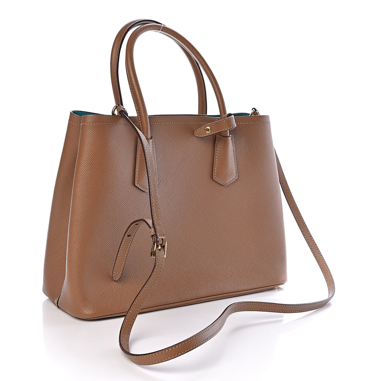 Prada Saffiano Cuir Medium Double Bag Cannella Turchese 3 of 9