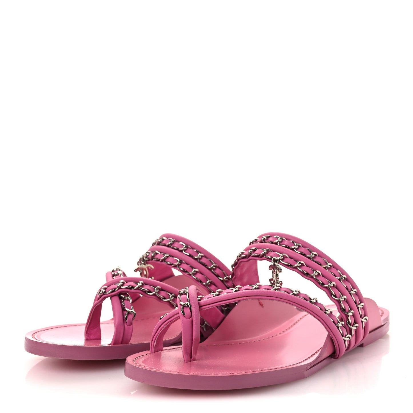 Calfskin Chain CC Thong Flat Sandals 40 Pink 40 Pink