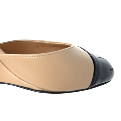 Chanel Lambskin Patent Cap Toe Mary Jane Wedge Pumps 38.5 Beige Black 8 of 9