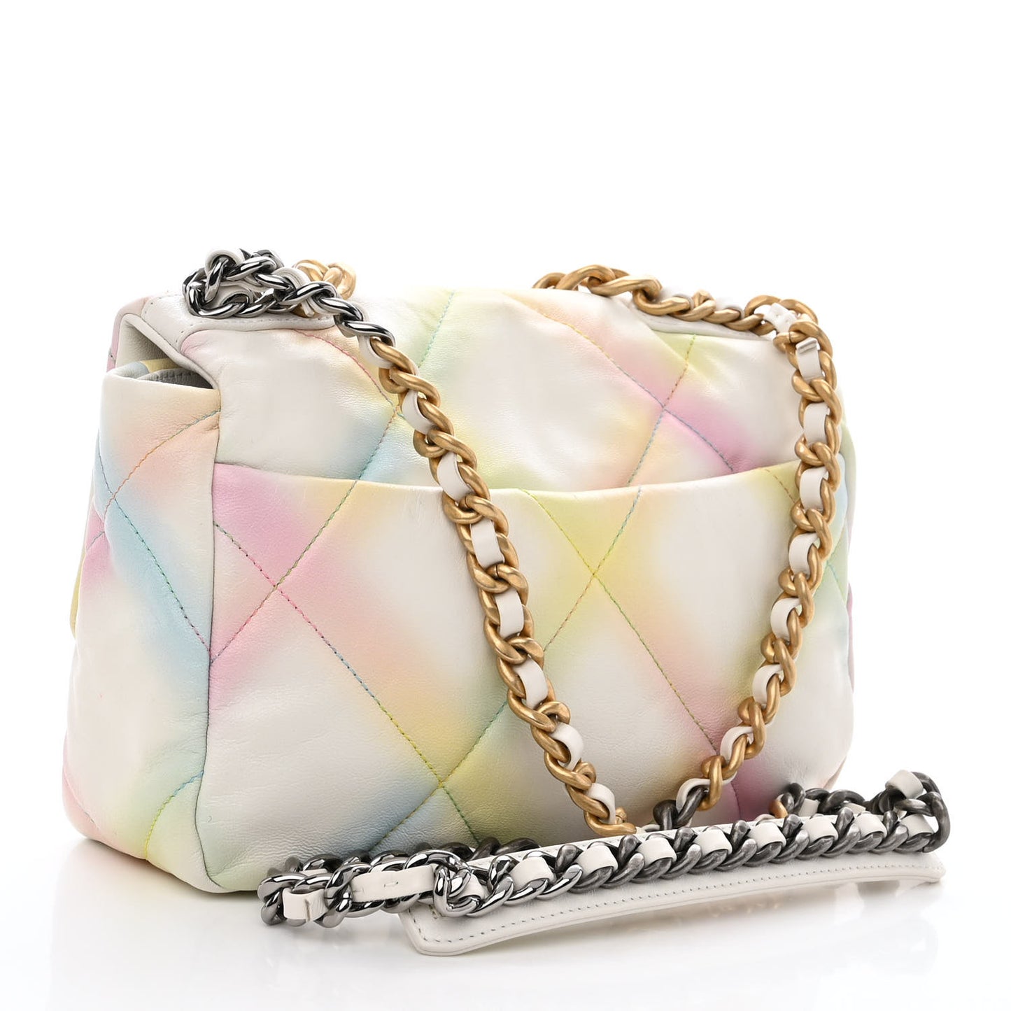 Printed Goatskin Quilted Medium Chanel 19 Flap White Multicolor