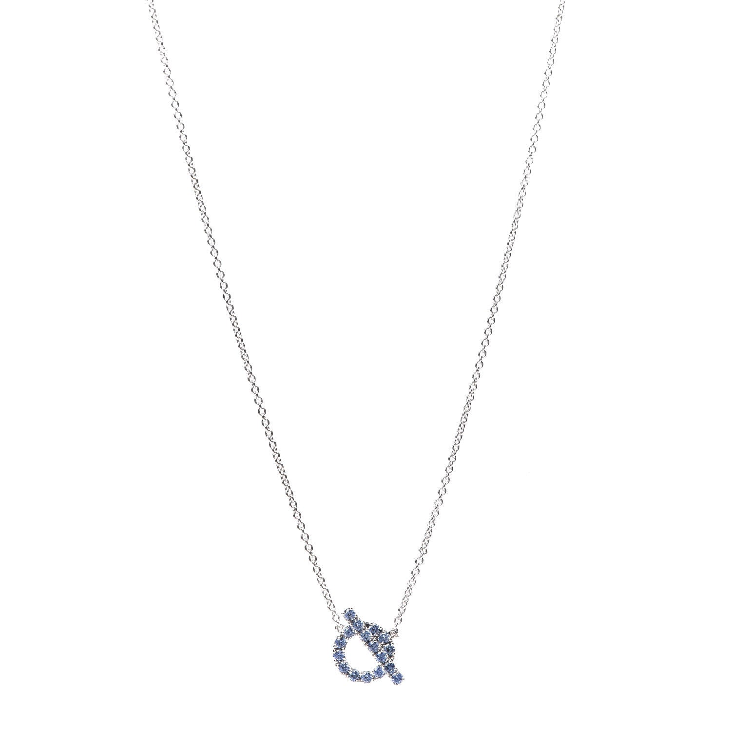 Hermes 18K White Gold Blue Sapphire Finesse Pendant Necklace 1 of 6