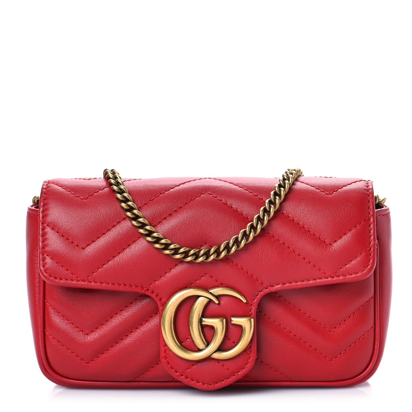 Calfskin Matelasse Super Mini GG Marmont Shoulder Bag Hibiscus Red