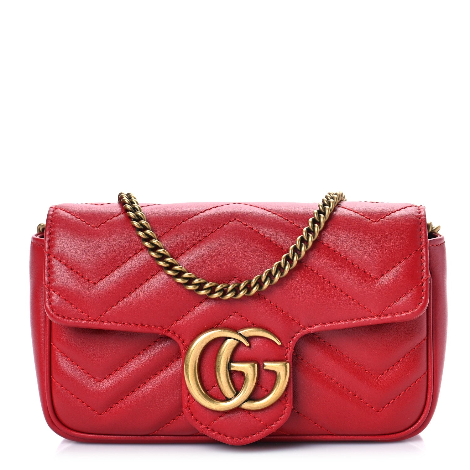 Gucci Calfskin Matelasse Super Mini GG Marmont Shoulder Bag Hibiscus Red 1 of 9