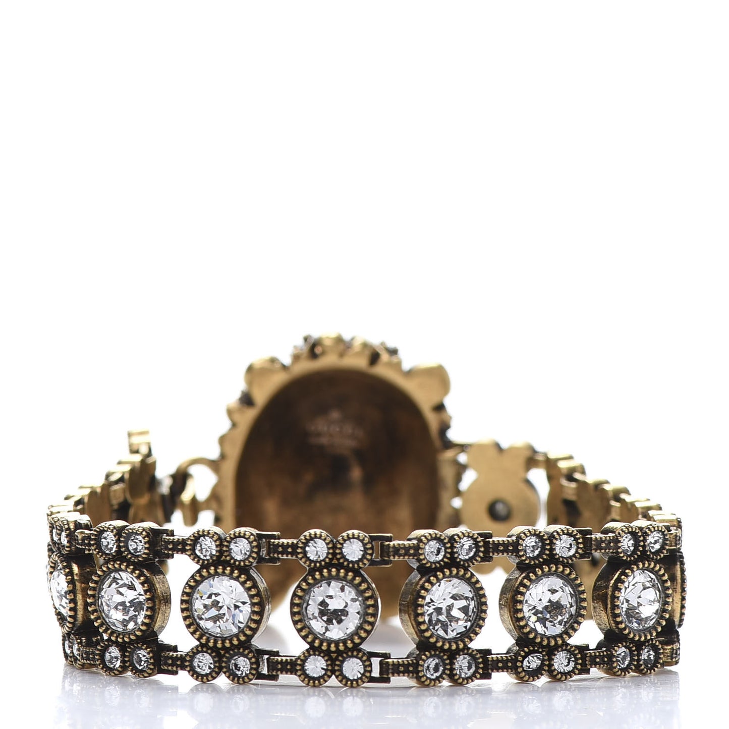Metal Crystal Lion Head Bracelet L Aged Gold