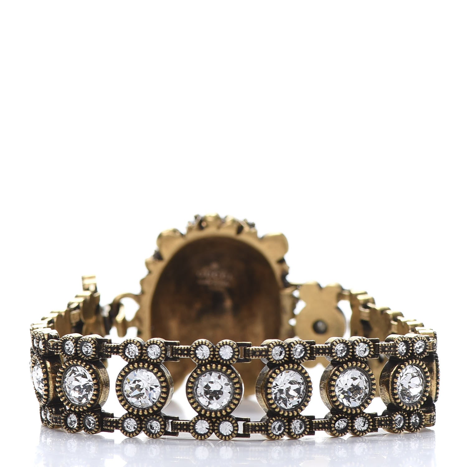 Gucci Metal Crystal Lion Head Bracelet L Aged Gold 4 of 5