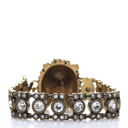 Gucci Metal Crystal Lion Head Bracelet L Aged Gold 4 of 5