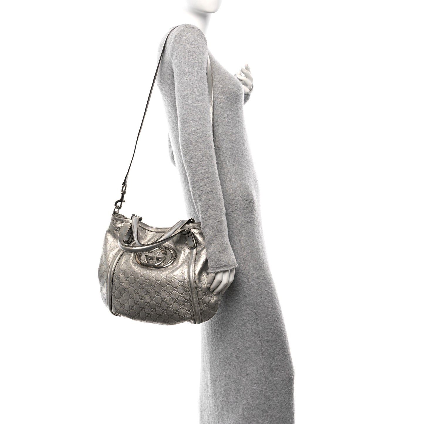 Metallic Guccissima Medium Britt Tote Silver