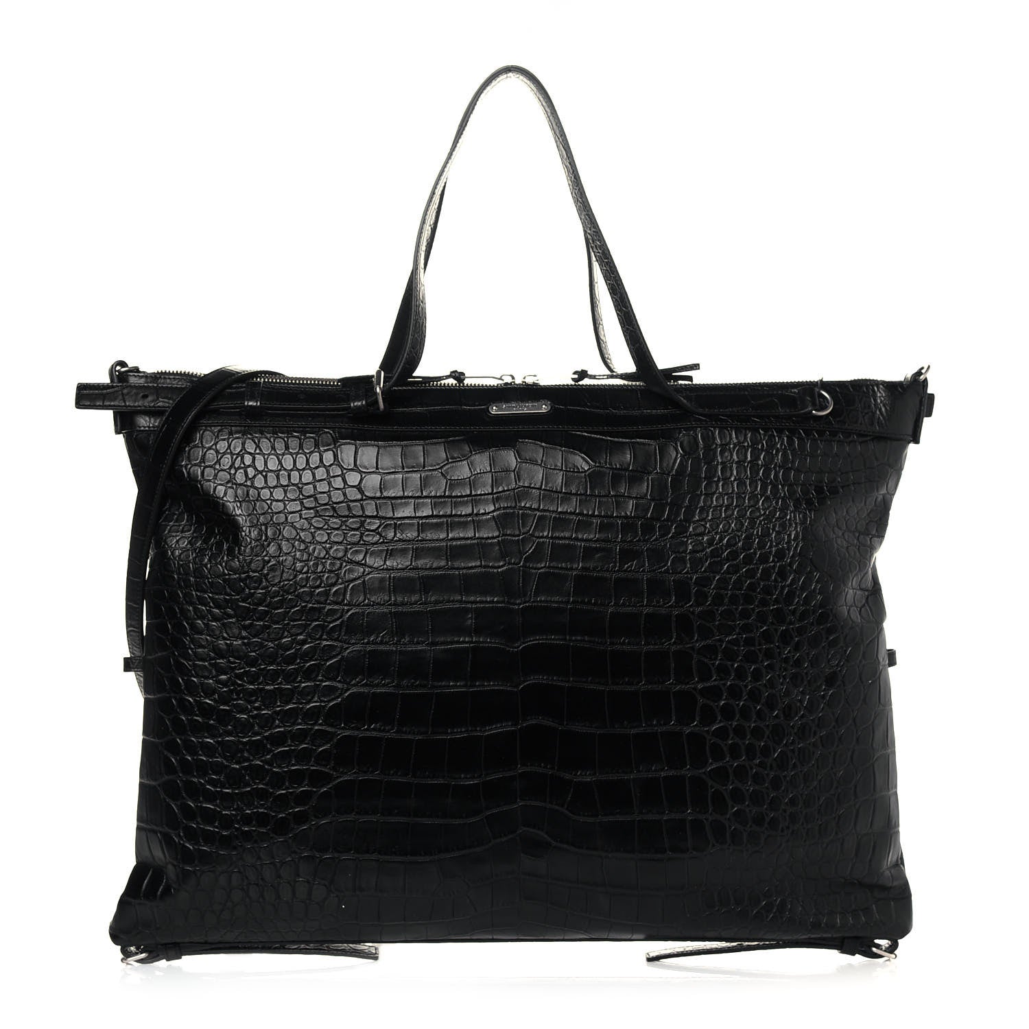 Saint Laurent Calfskin Crocodile Embossed Large Convertible ID Bag Black 1 of 10