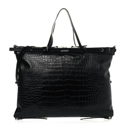 Saint Laurent Calfskin Crocodile Embossed Large Convertible ID Bag Black 1 of 10