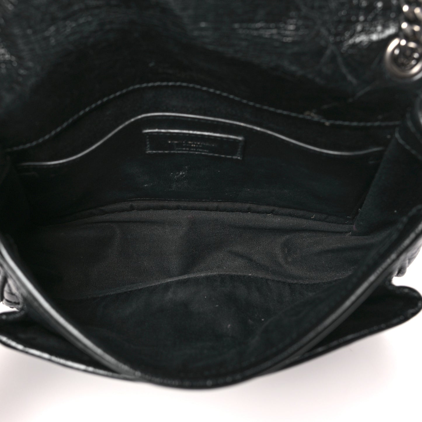 Crinkled Calfskin Matelasse Monogram Baby Niki Chain Satchel Black