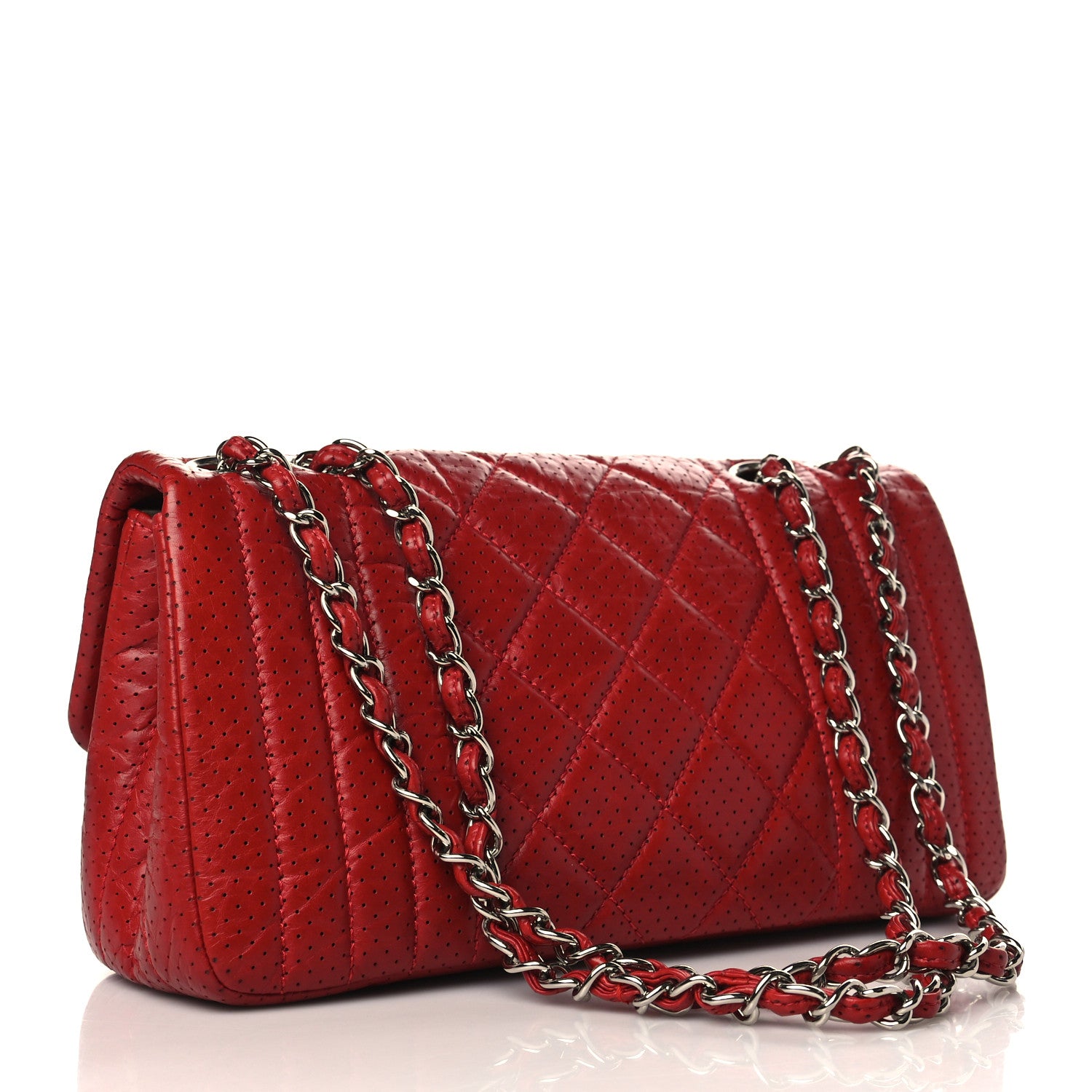 Chanel Aged Calfskin Perforated Flap Red 3 of 10