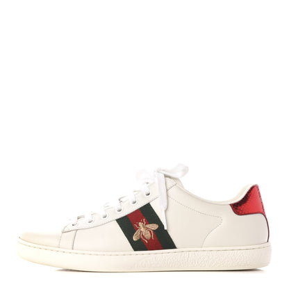 Gucci Calfskin Ayers Bee Embroidered Womens Ace Sneakers 39 White Green 1 of 8