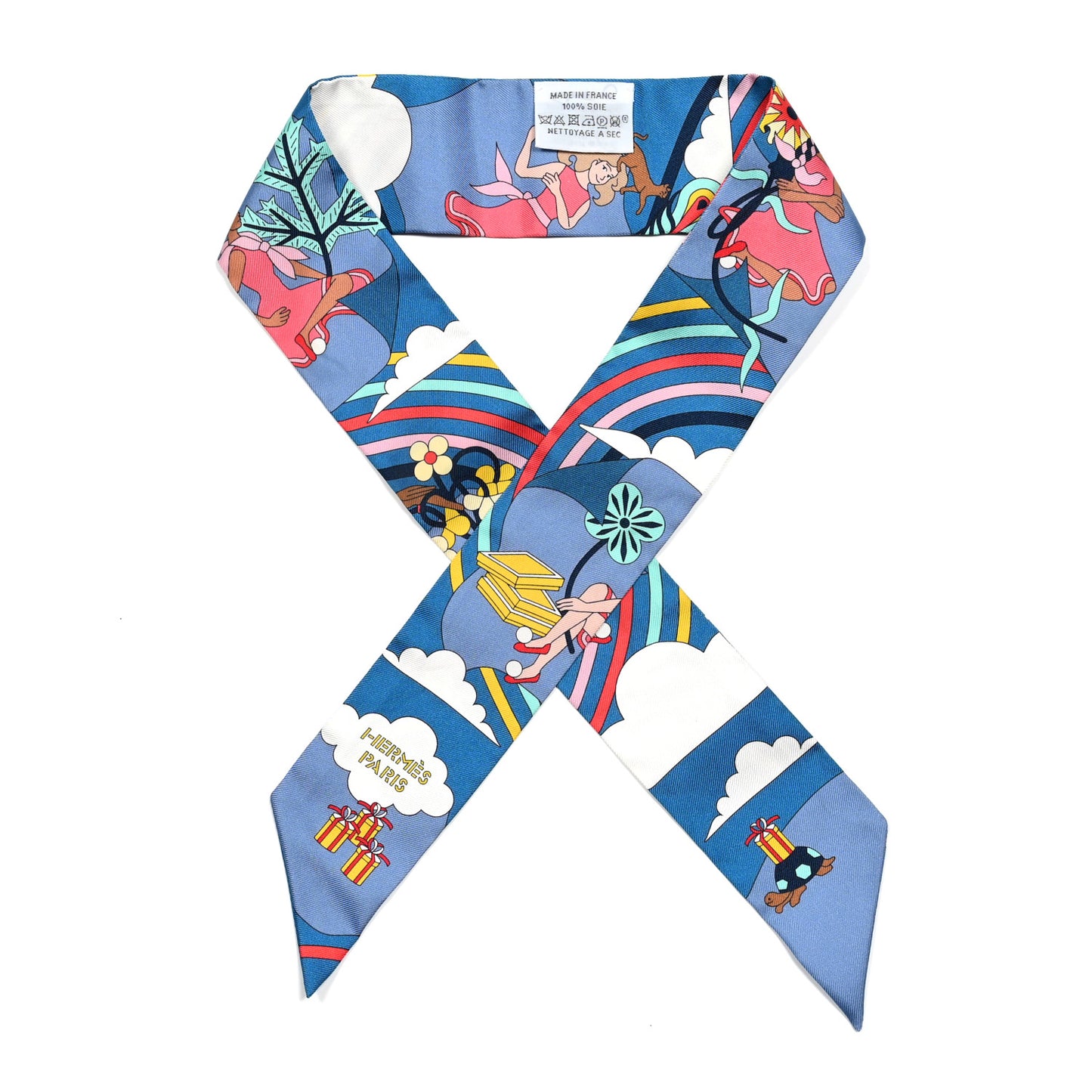Silk Carres Volants Twilly Bleu Jaune Vif Multicolor