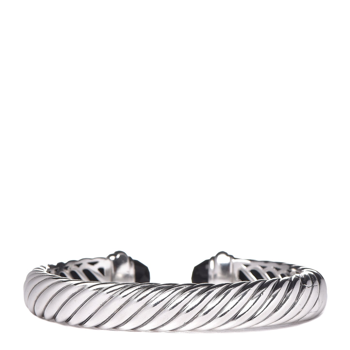 Sterling Silver Black Onyx 10mm Sculpted Cable Bracelet