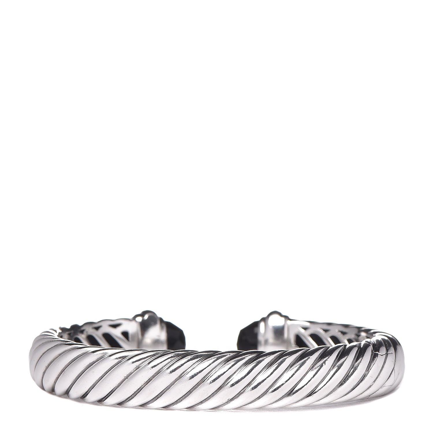 David Yurman Sterling Silver Black Onyx 10mm Sculpted Cable Bracelet 3 of 5
