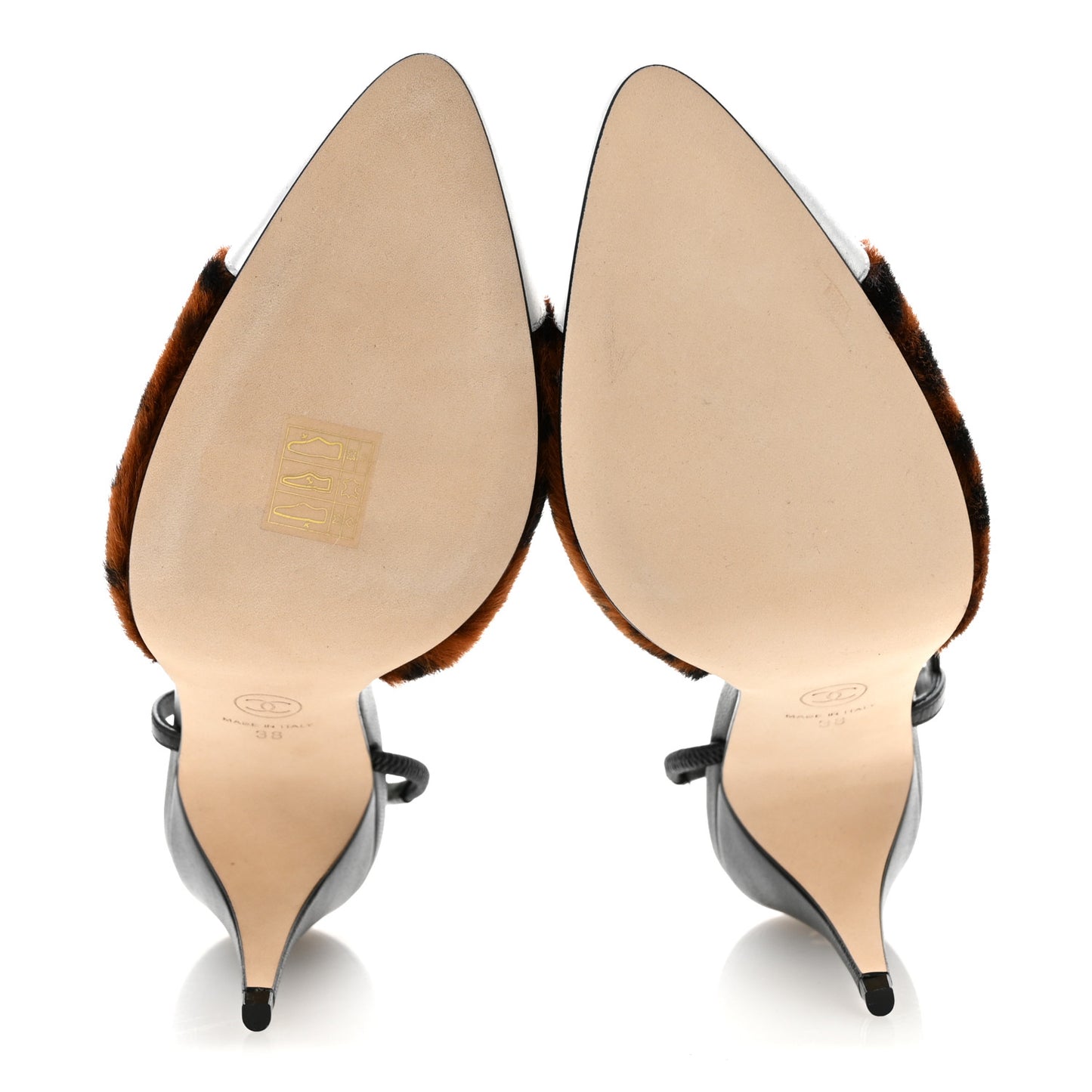 Lambskin Mixed Fibers Pony Hair Slingback Pumps 38 Brown Black White