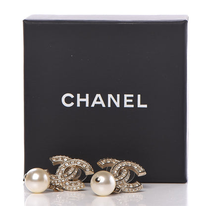 Chanel Crystal Pearl CC Drop Earrings Gold 6 of 6