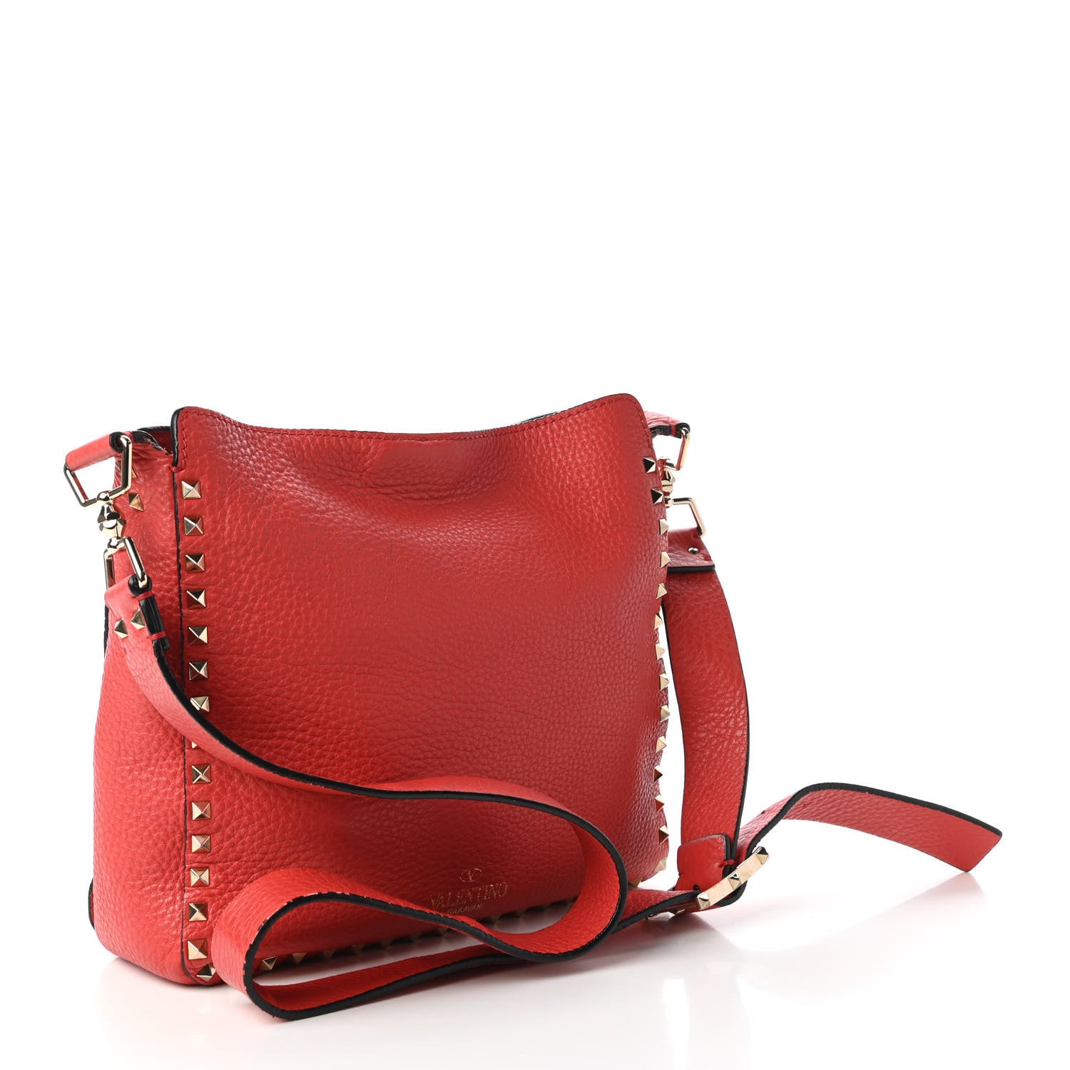 Valentino Garavani Pebbled Calfskin Small Rockstud Flip-Lock Messenger Bag Deep Coral 3 of 10