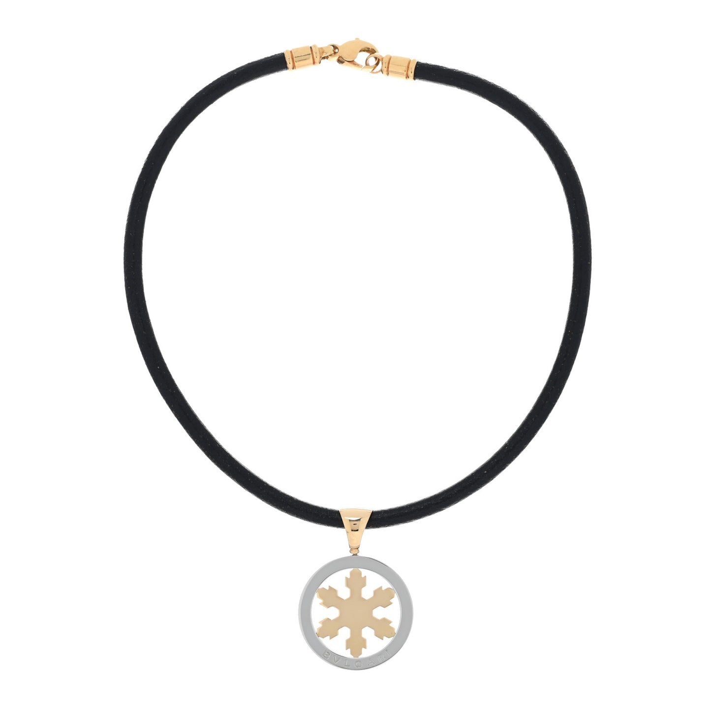 Stainless Steel 18K Yellow Gold Tondo Snowflake Pendant Necklace
