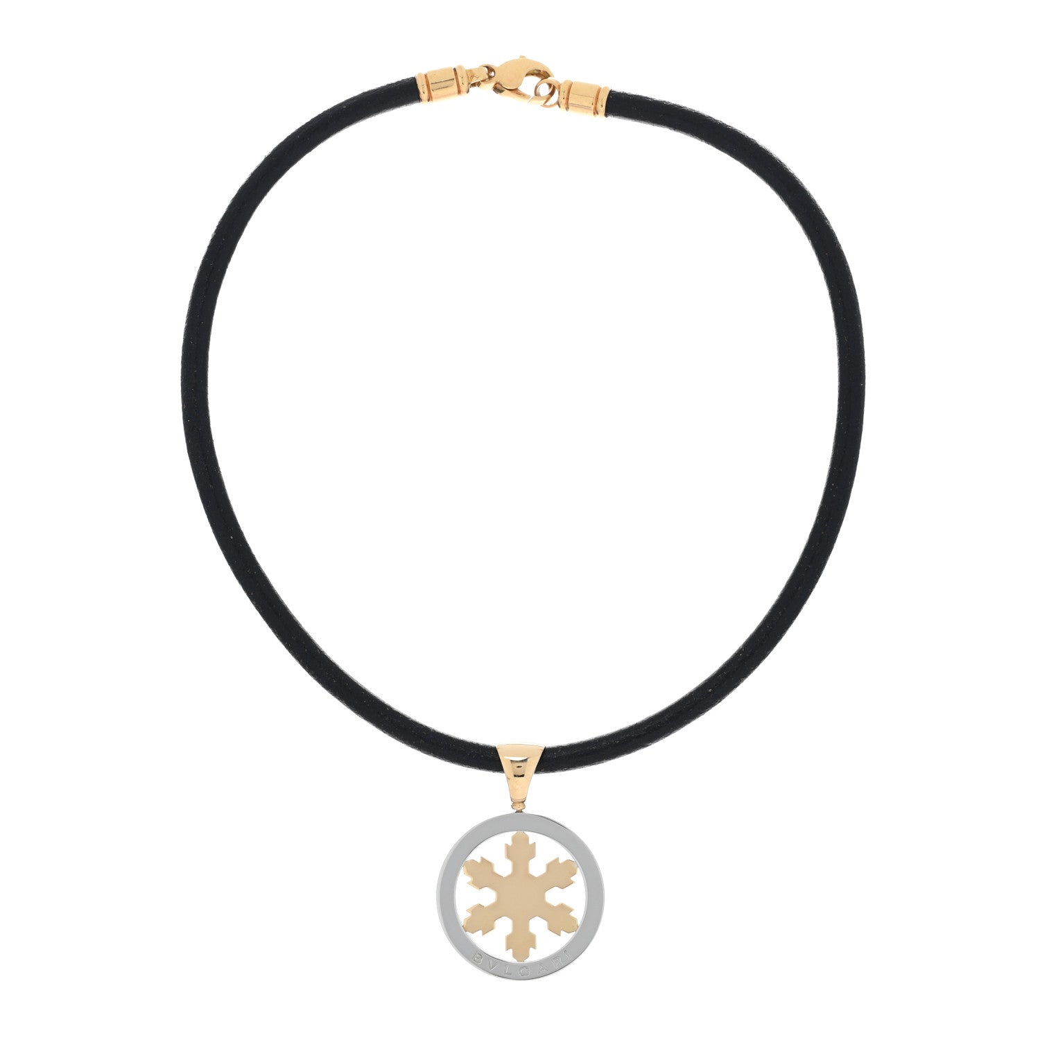 Bulgari Stainless Steel 18K Yellow Gold Tondo Snowflake Pendant Necklace 2 of 4