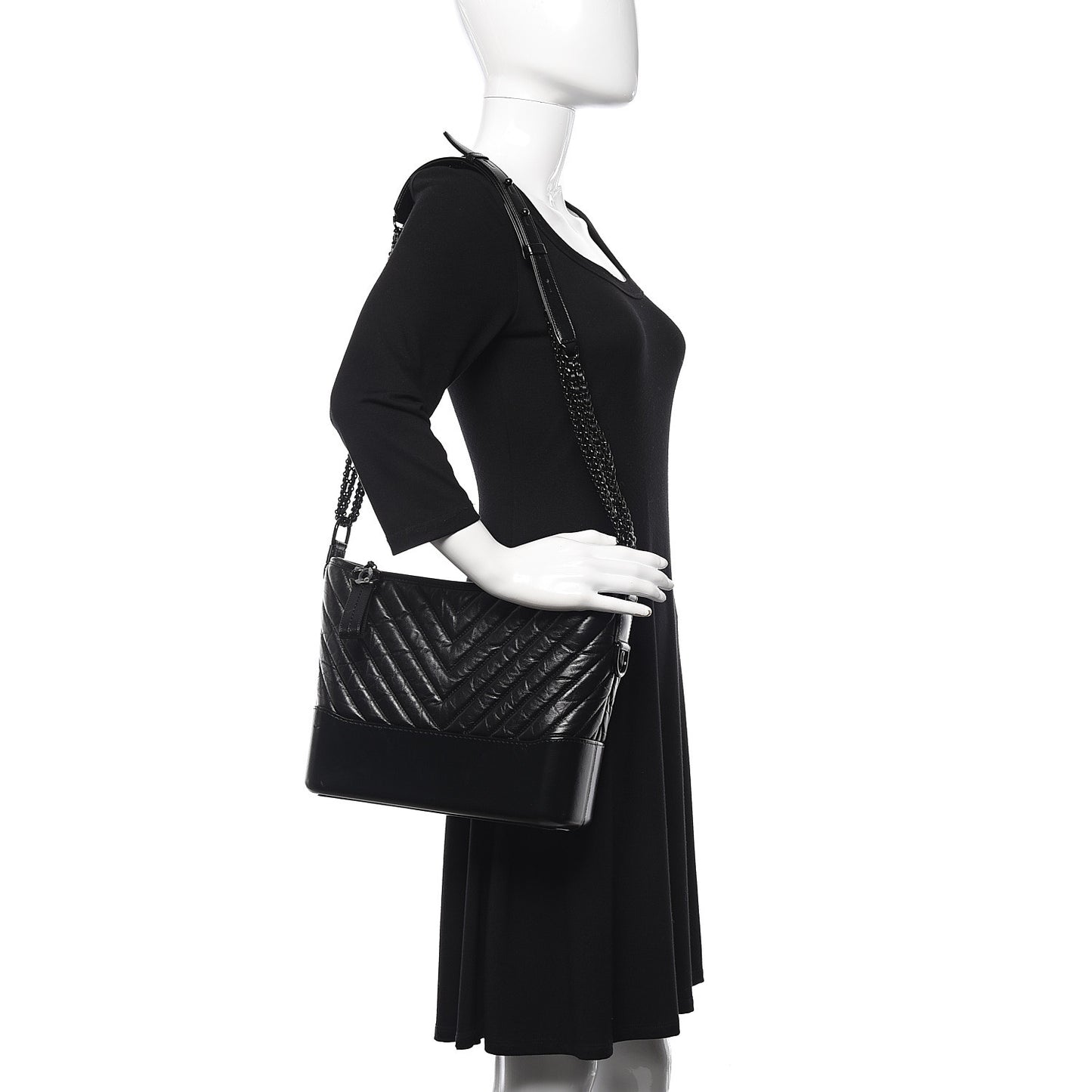 Aged Calfskin Chevron Quilted Medium Gabrielle Hobo So Black