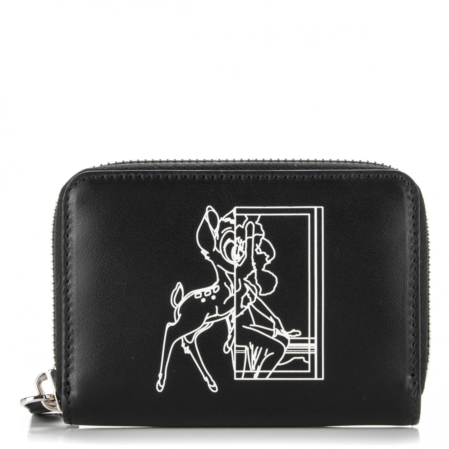 Calfskin Iconic Bambi Print Mini Zip Wallet Black White