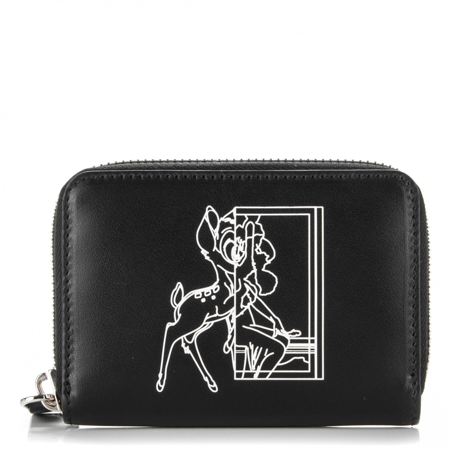 Givenchy Calfskin Iconic Bambi Print Mini Zip Wallet Black White 1 of 7