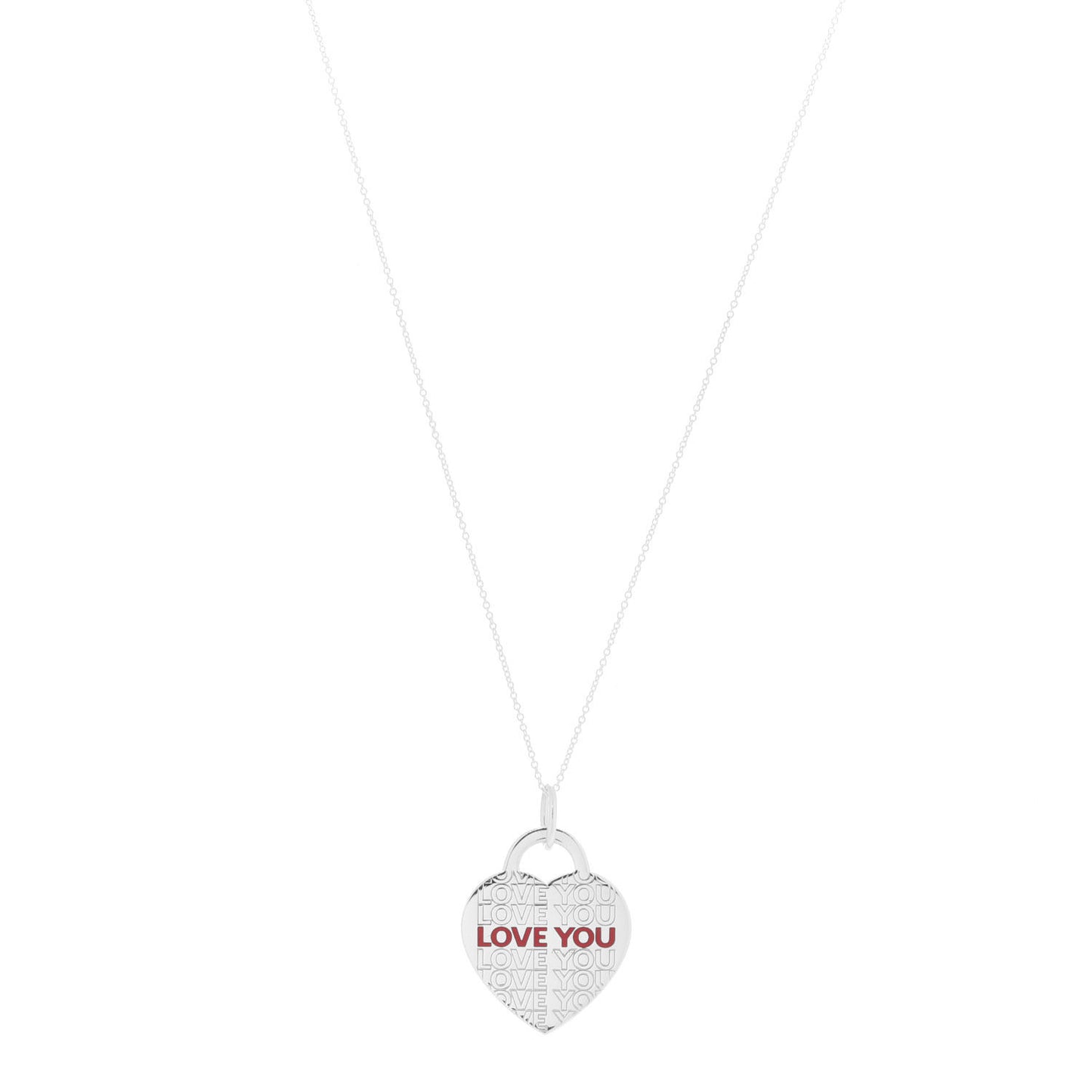 Sterling Silver Enamel LOVE YOU Heart Tag Pendant Necklace Red