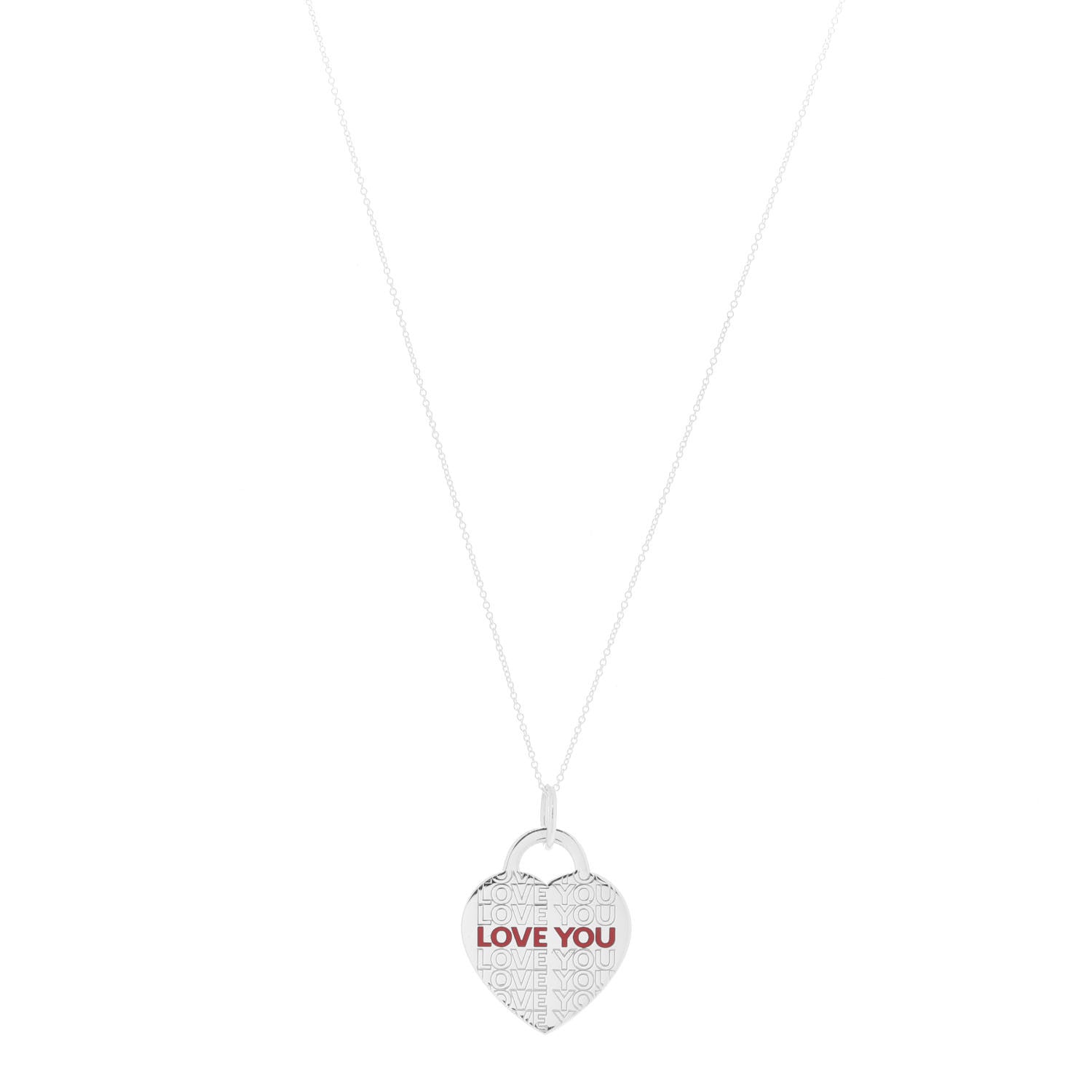 Tiffany Sterling Silver Enamel LOVE YOU Heart Tag Pendant Necklace Red 1 of 7