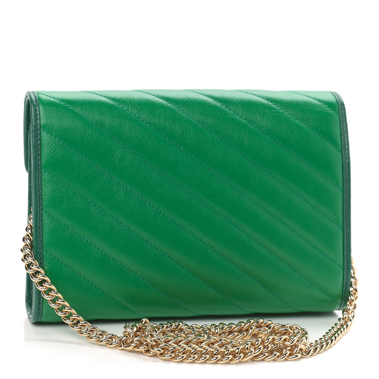 Azalea Calfskin Enamel Matelasse Diagonal Torchon GG Marmont Chain Wallet New Shamrock Emerald