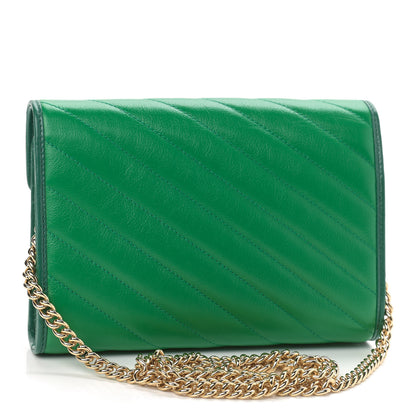 Gucci Azalea Calfskin Enamel Matelasse Diagonal Torchon GG Marmont Chain Wallet New Shamrock Emerald 3 of 9