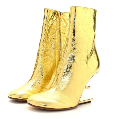Fendi Laminated Craquele Nappa Fendi First 95mm Booties 36 Gold 3 of 7