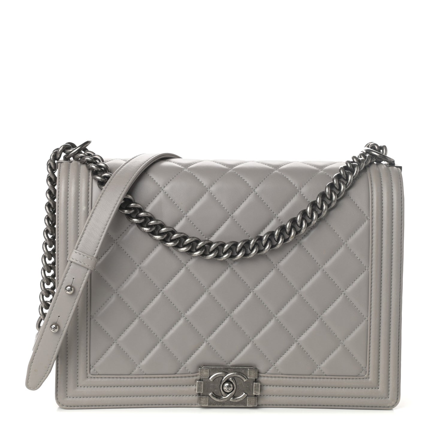 Lambskin Quilted Large Boy Flap Grey