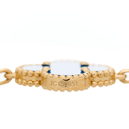 Van Cleef & Arpels 18K Yellow Gold Blue Agate 5 Motifs Vintage Alhambra Bracelet 4 of 4